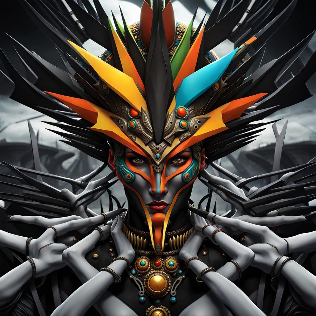 a close up of a person wearing a costume, cyberpunk art, cgs...