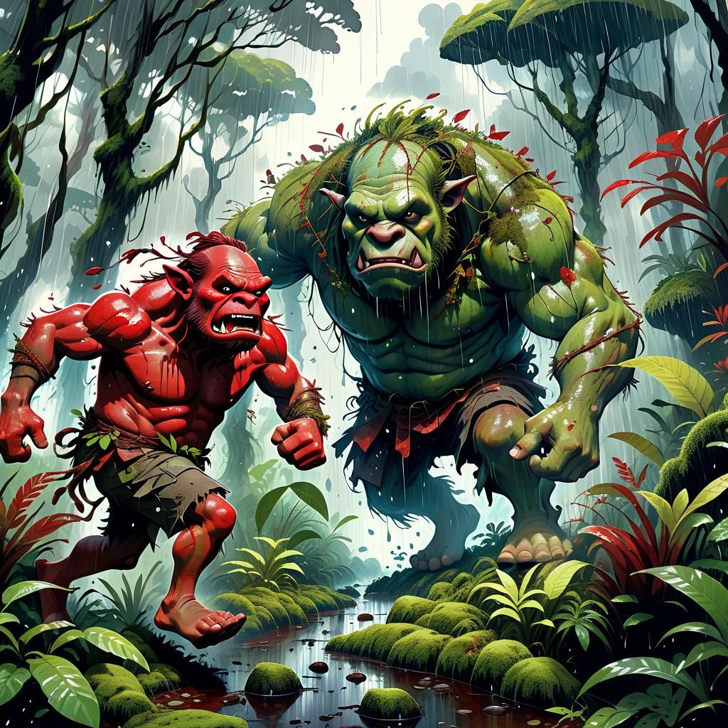 Red and green ogres - AI Generated Artwork - NightCafe Creator