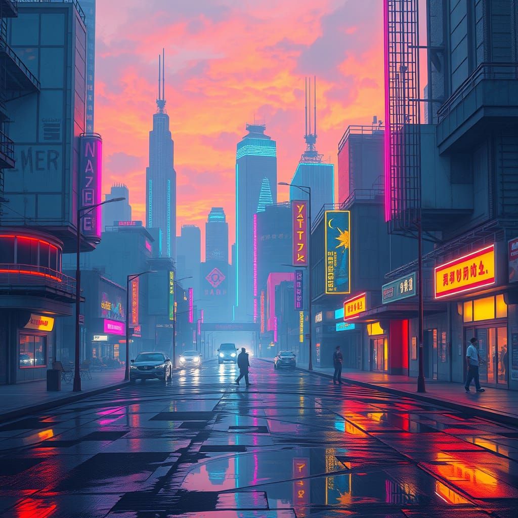 Cyberpunk Cityscape in Vibrant Neon Lights
