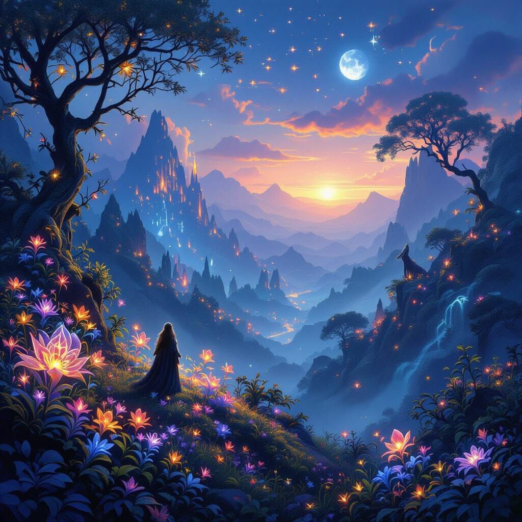 Mystical World of Glowing Flora and Fantastical Creatures