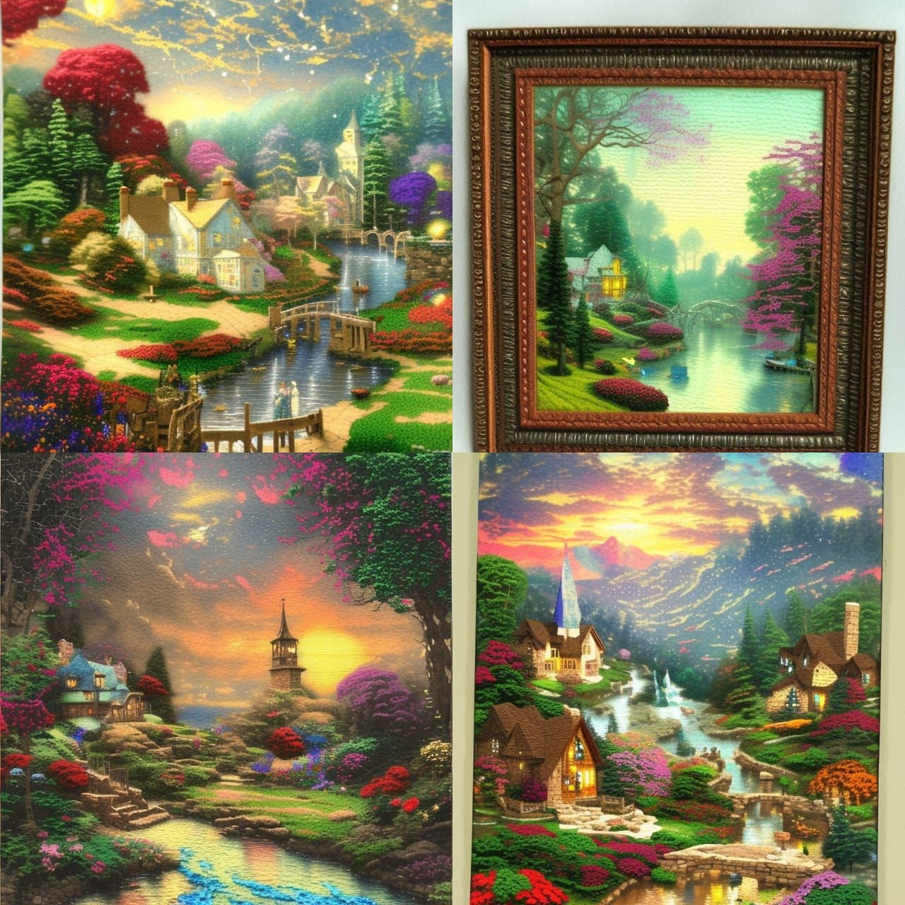 mixed media mixed media quilling Thomas Kinkade renaissance painting watercolor stipple quilling matte painting