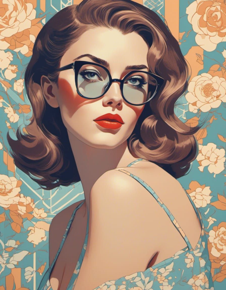 Retro Anime Woman Portrait in Pastel Colors