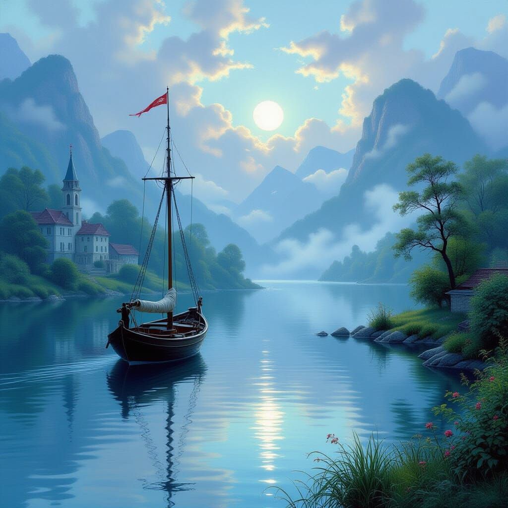 Eagle Captures Snake Above Clear Water, Ethereal Fantasy