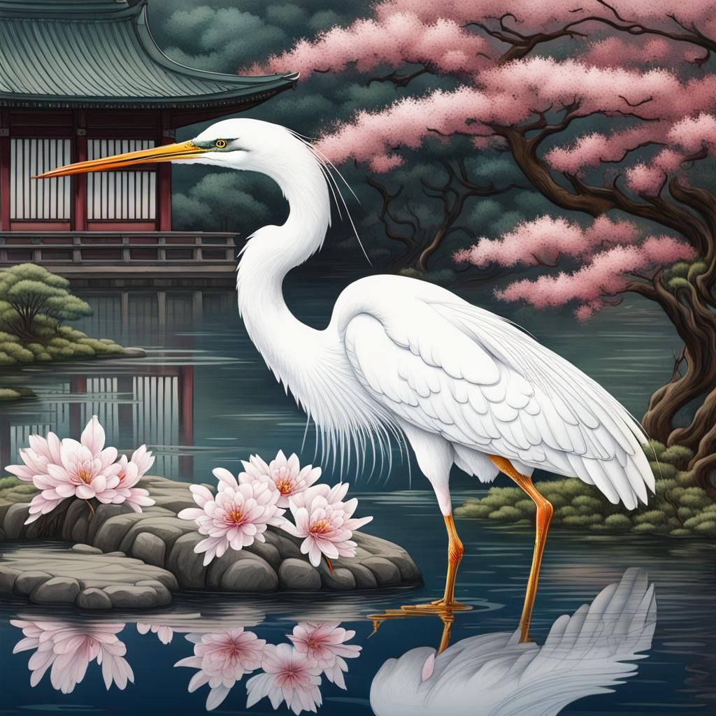 White heron  by @BulePanda