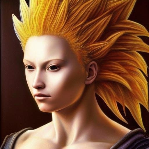 very realistic, very beautiful female super saiyan, very rea...