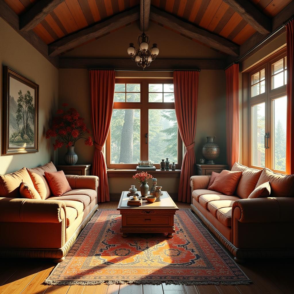 Muebles de madera dentro del interior de una casa, con estilo rustico 