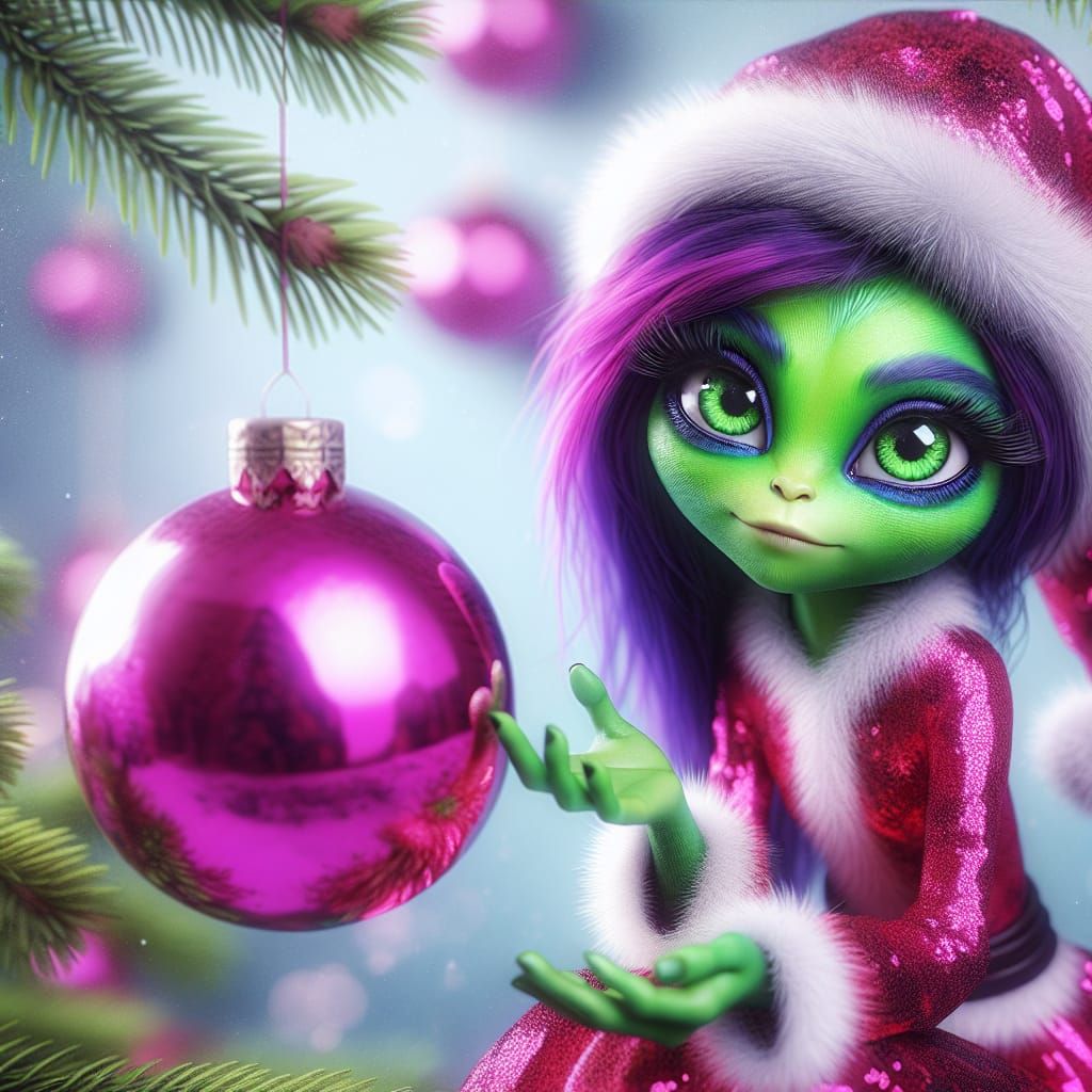 Vibrant Christmas Fantasy with Whimsical Green Goddess