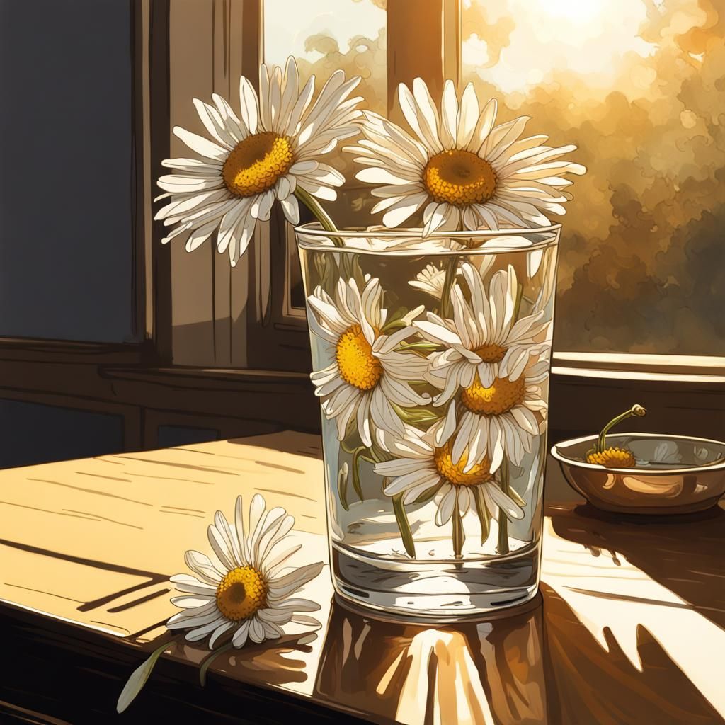 Daisies in a glass of water  by @Colette Therese