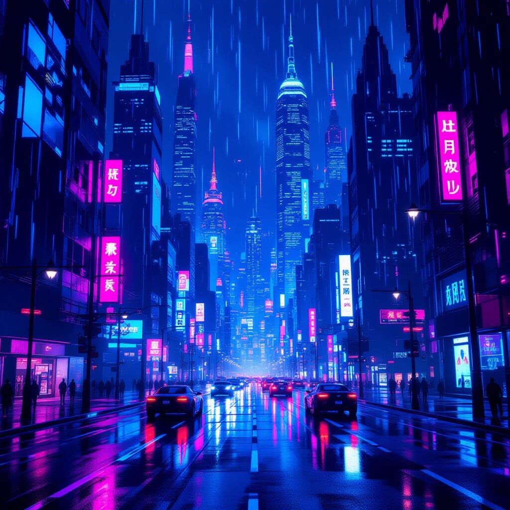 Futuristic Neon Cityscape at Night