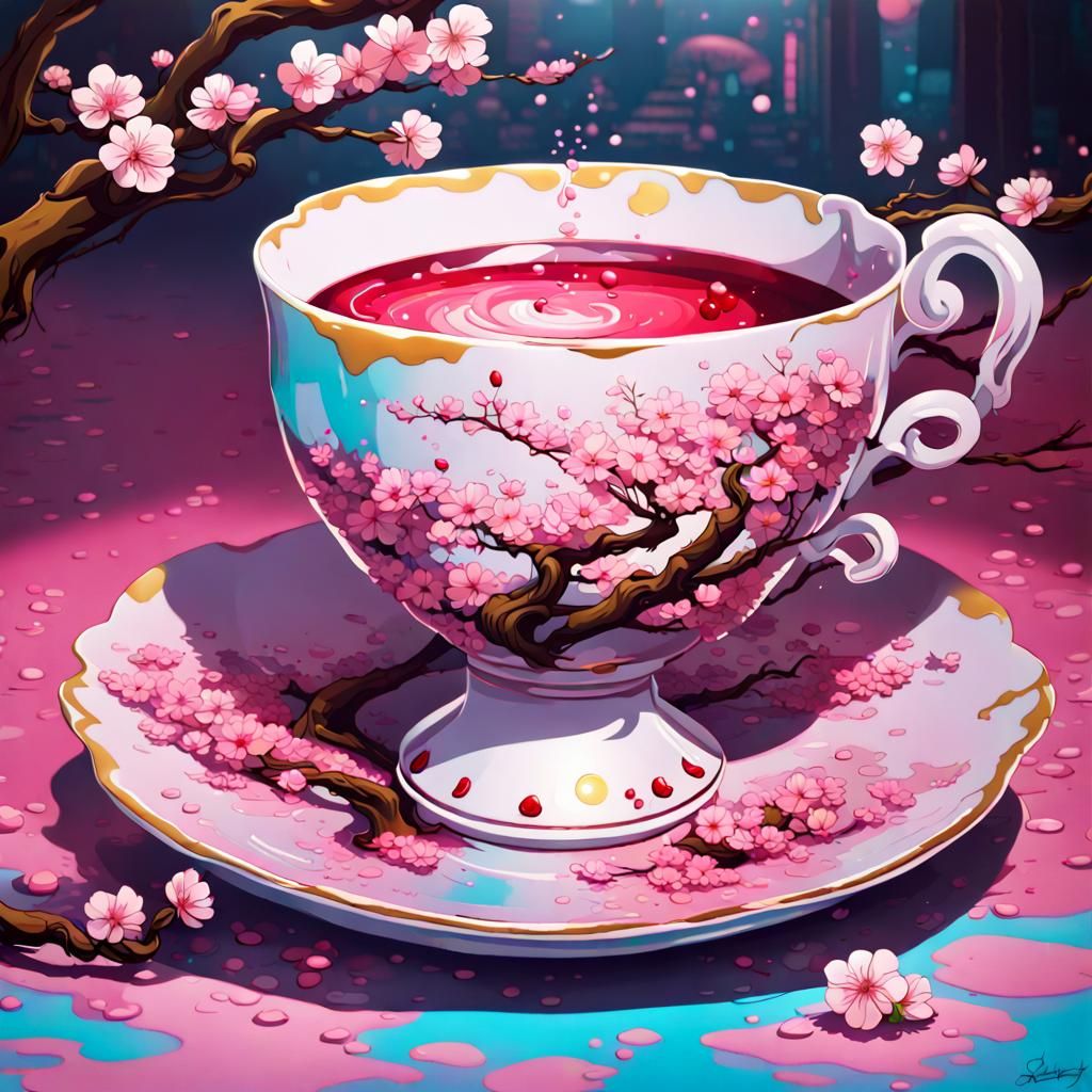 Art Deco Cherry Blossom Tea Cup Ai Generated Artwork Nightcafe Creator 7374