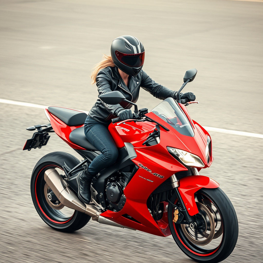 woman  riding a sports motorcycle