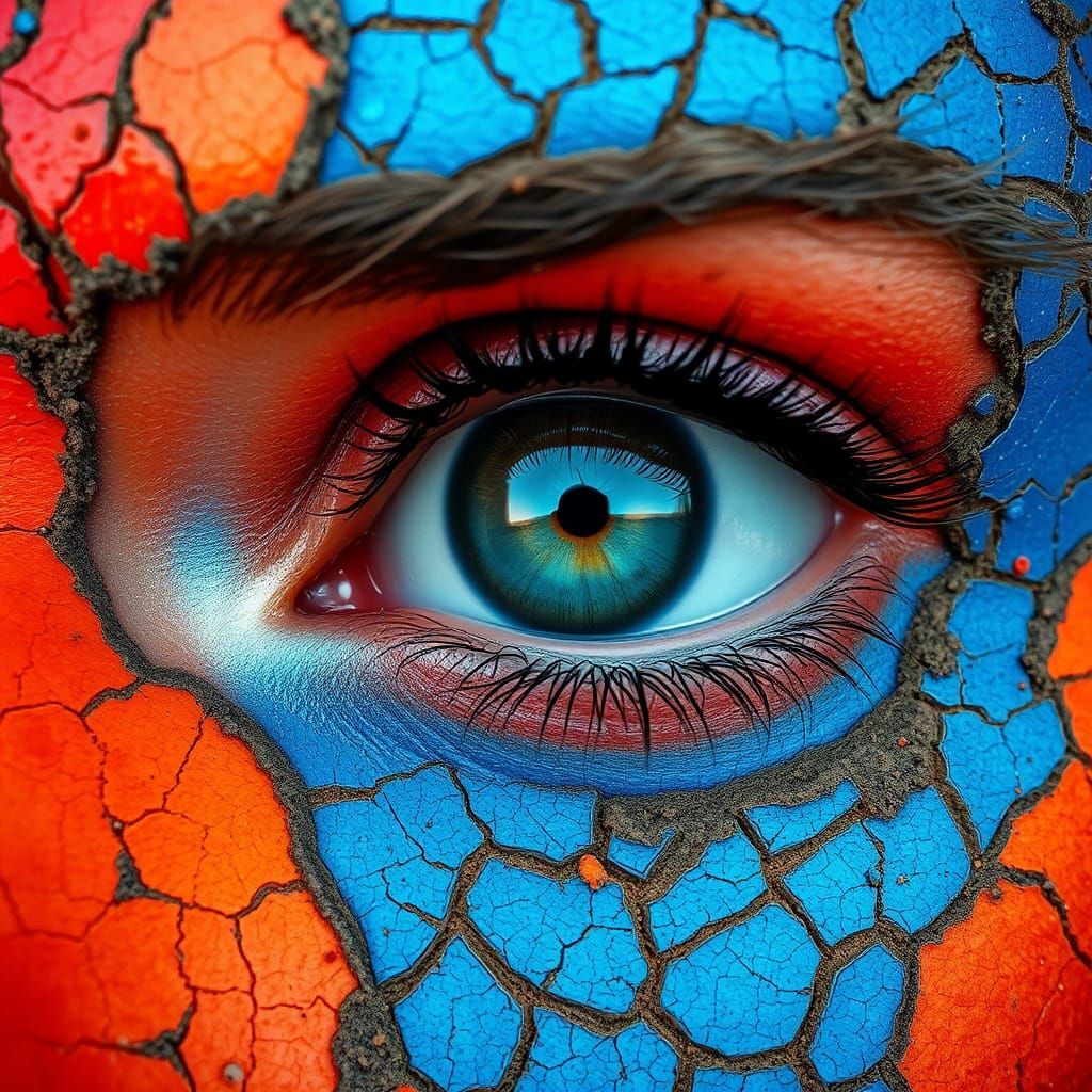 A CLOSE-UP OF A HUMAN EYE, WITH VIBRANT AND CONTRASTING COLO...