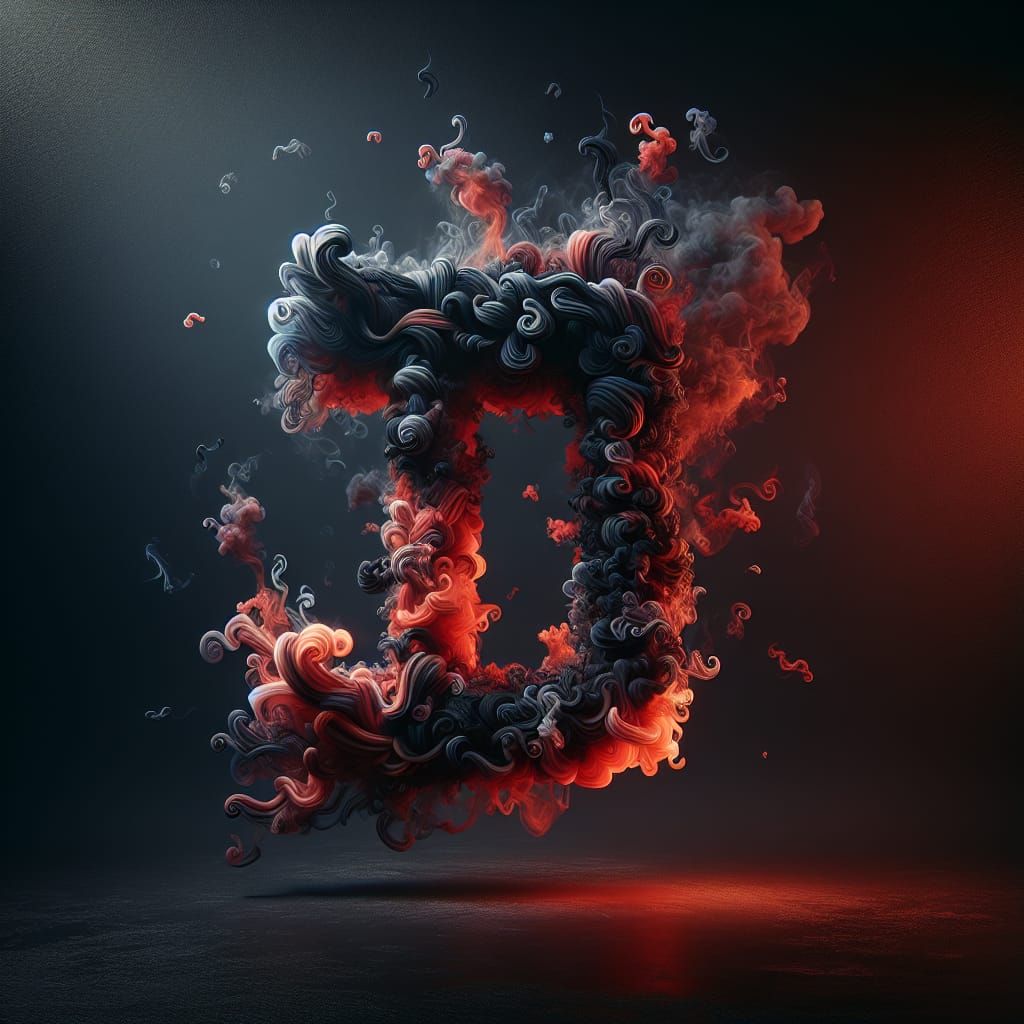Fiery Hebrew Letter 'פ' in 3D Smoke Render