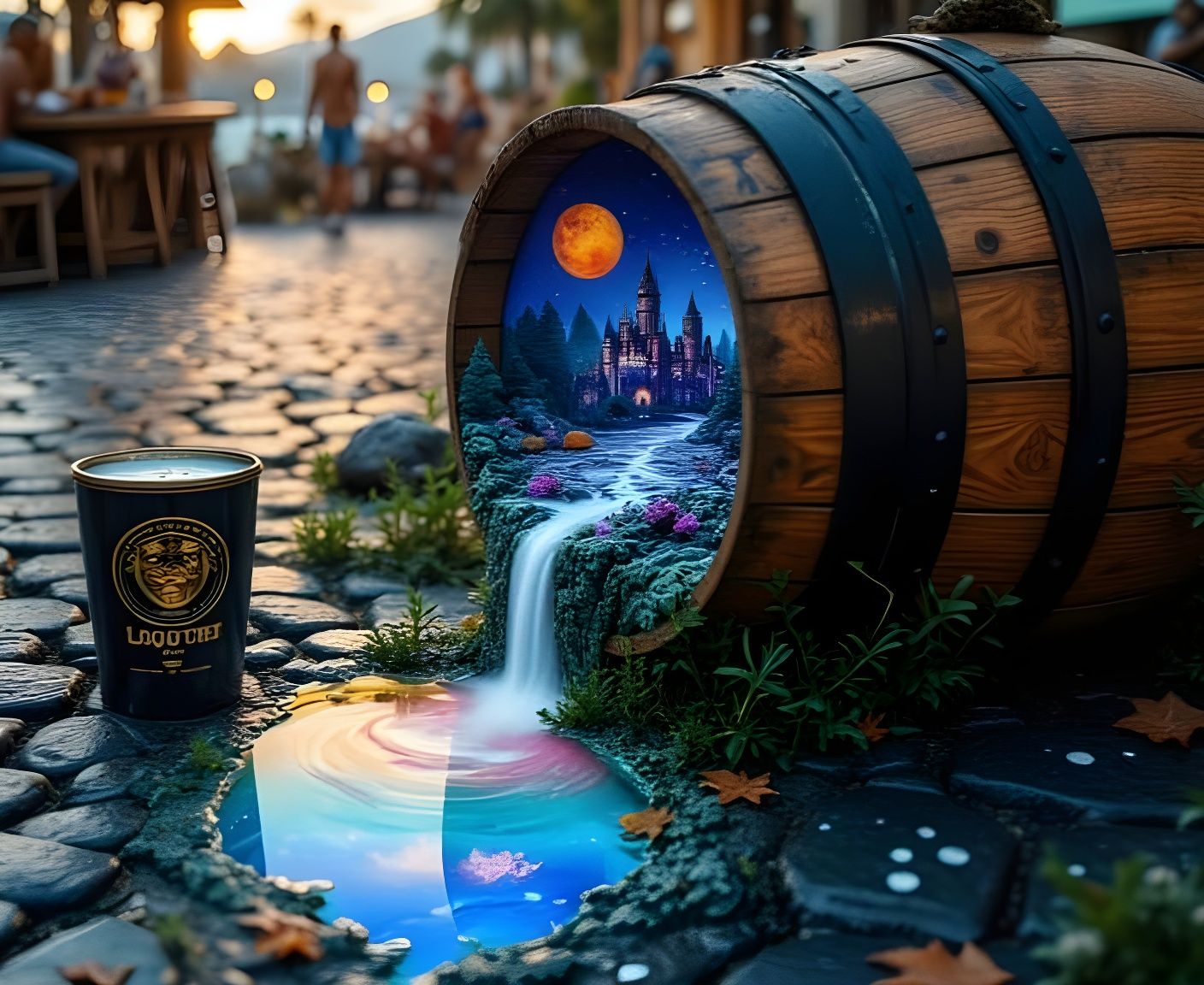 Wizard with Beer and Holographic Landscape Portrait