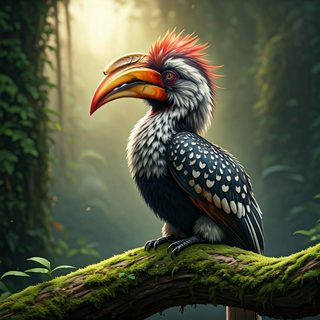 A hornbill perched on a branch