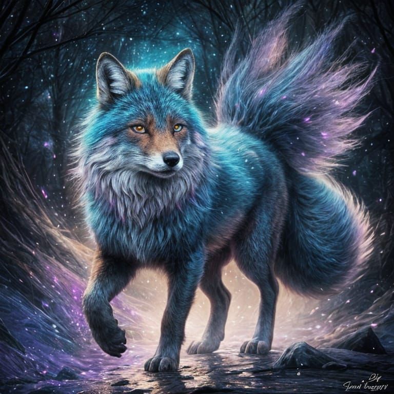 Magical Fox in Dreamy Mystic Forest Digital Painting