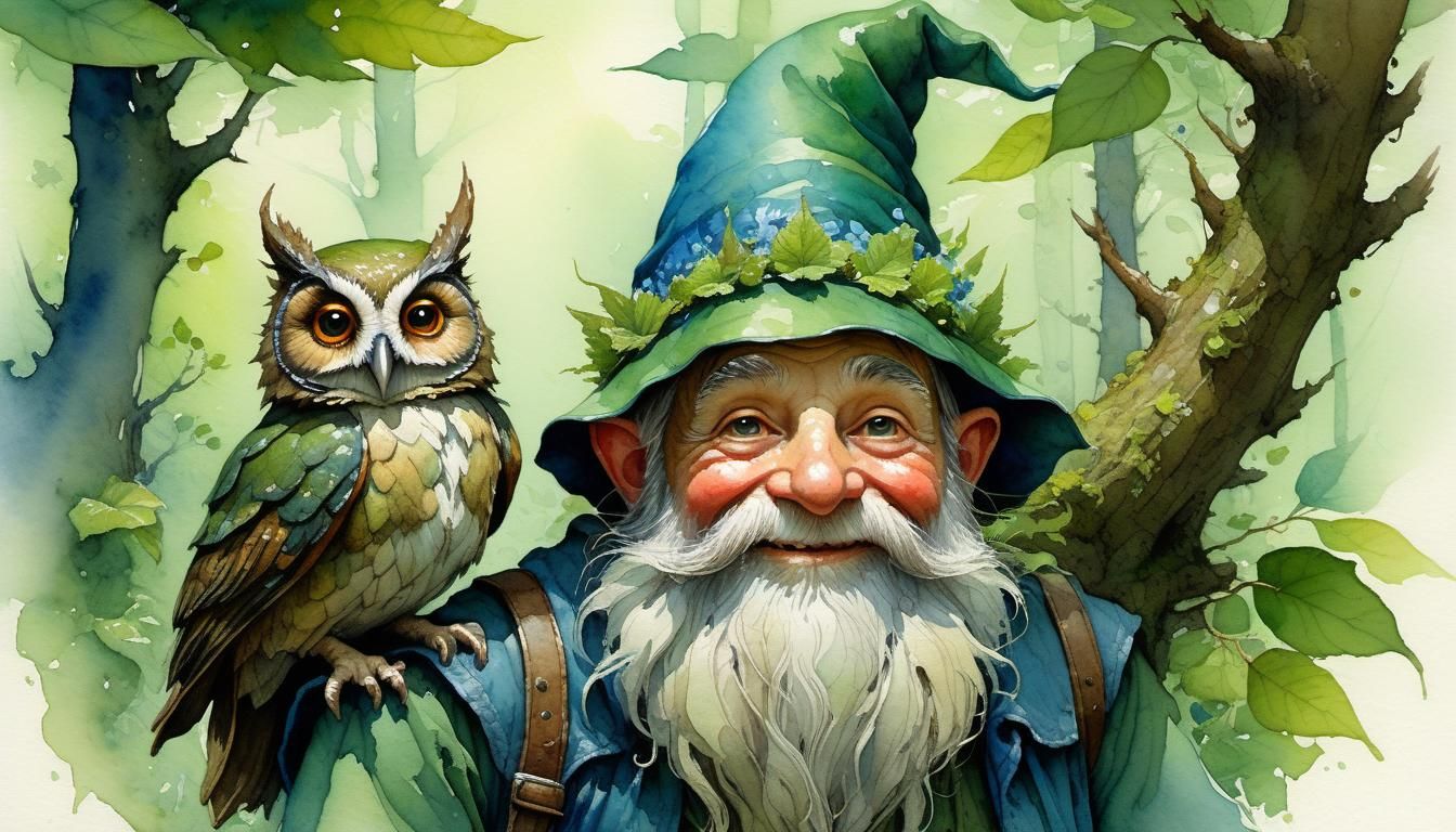 Forest gnome with owl  by @eva4art