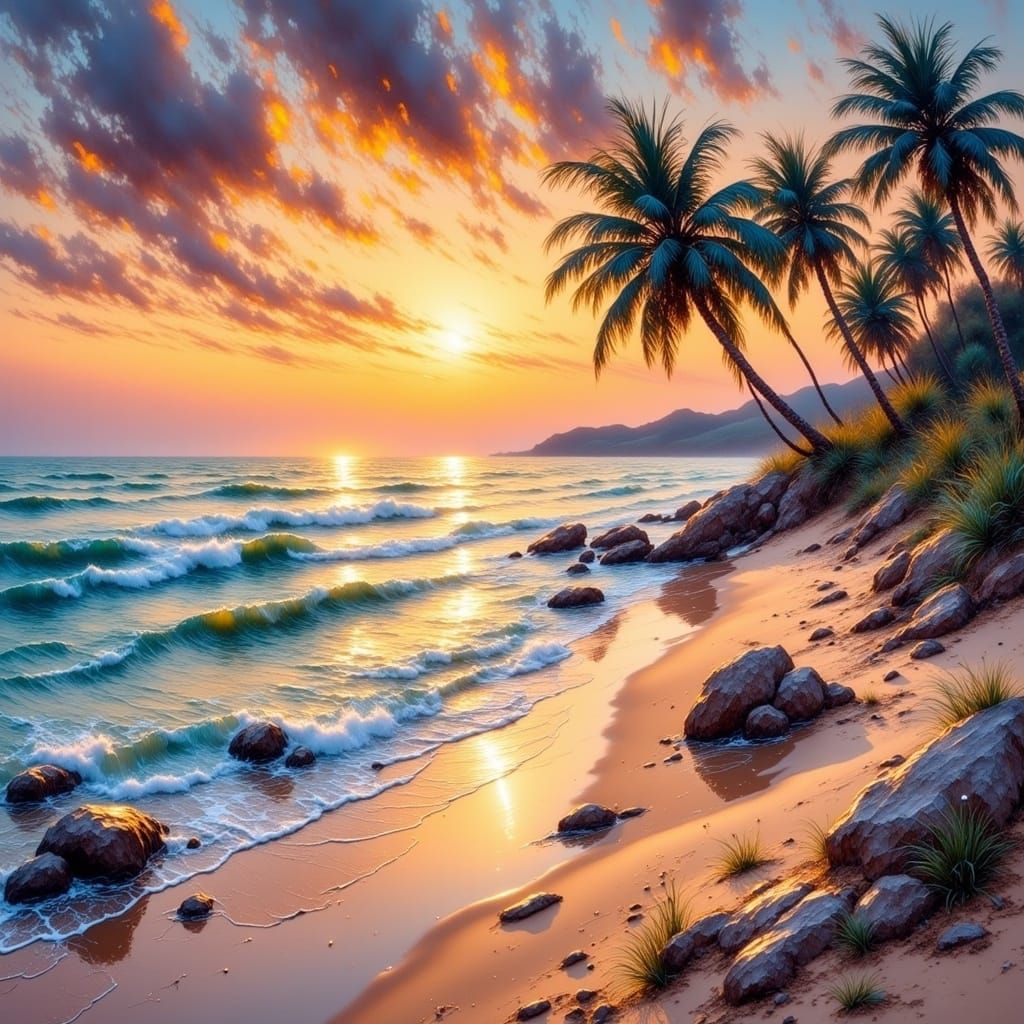 A beautiful landscape of the beach<lora:Realistic time:1.0> 