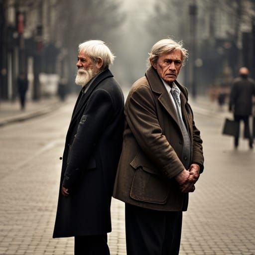 old men, street, dark, furious