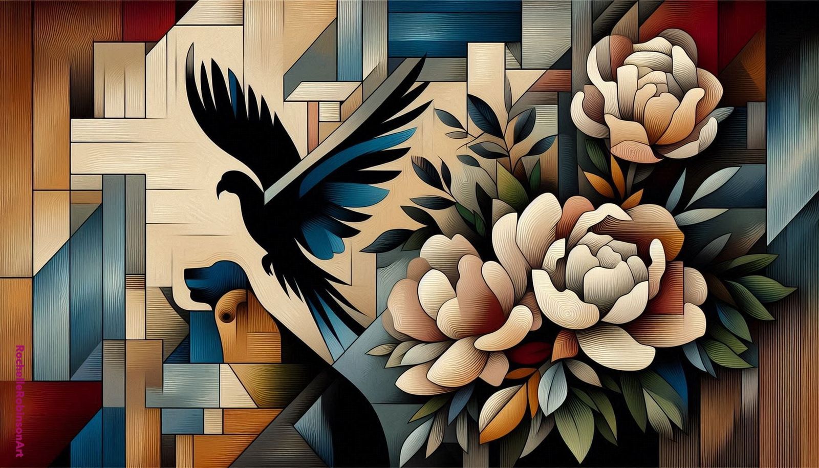 Parrot Cocker Spaniel Peonies - Cubism