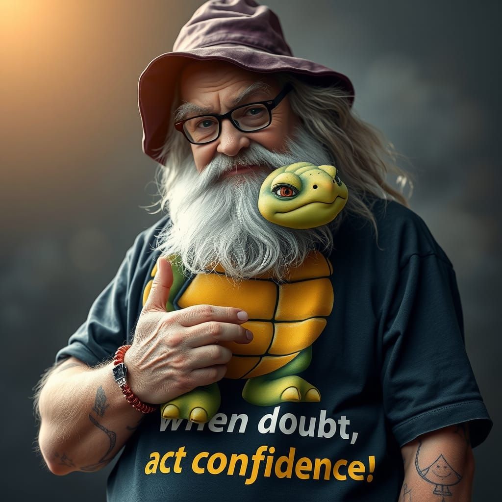 Hyperrealistic Wizard With Turtle T-Shirt