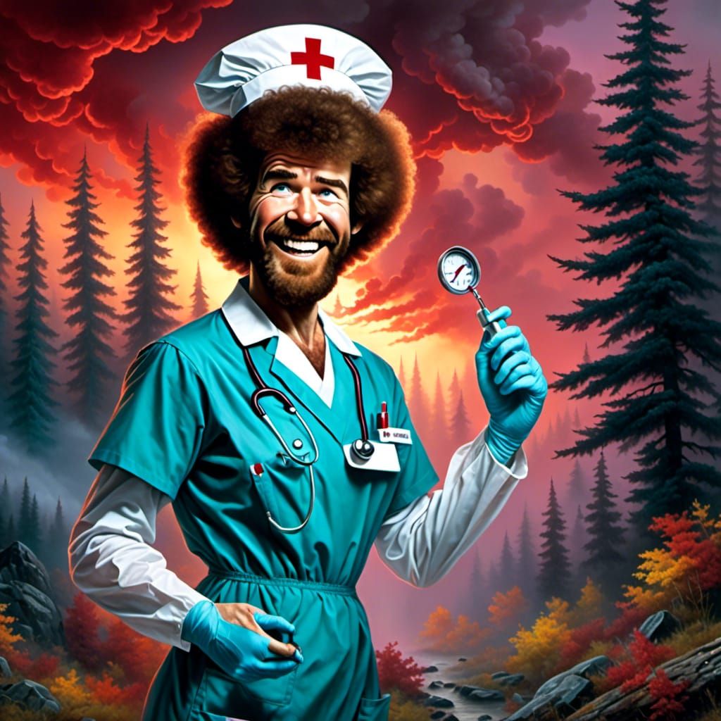 Bob Ross as a scary nurse - AI Generated Artwork - NightCafe Creator