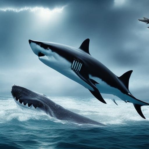 Shark Fighting Attacking A Blur Whale