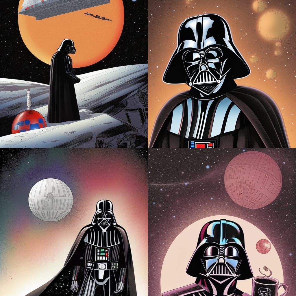 Darth Vader crying on top of the death Star in space drinkin...
