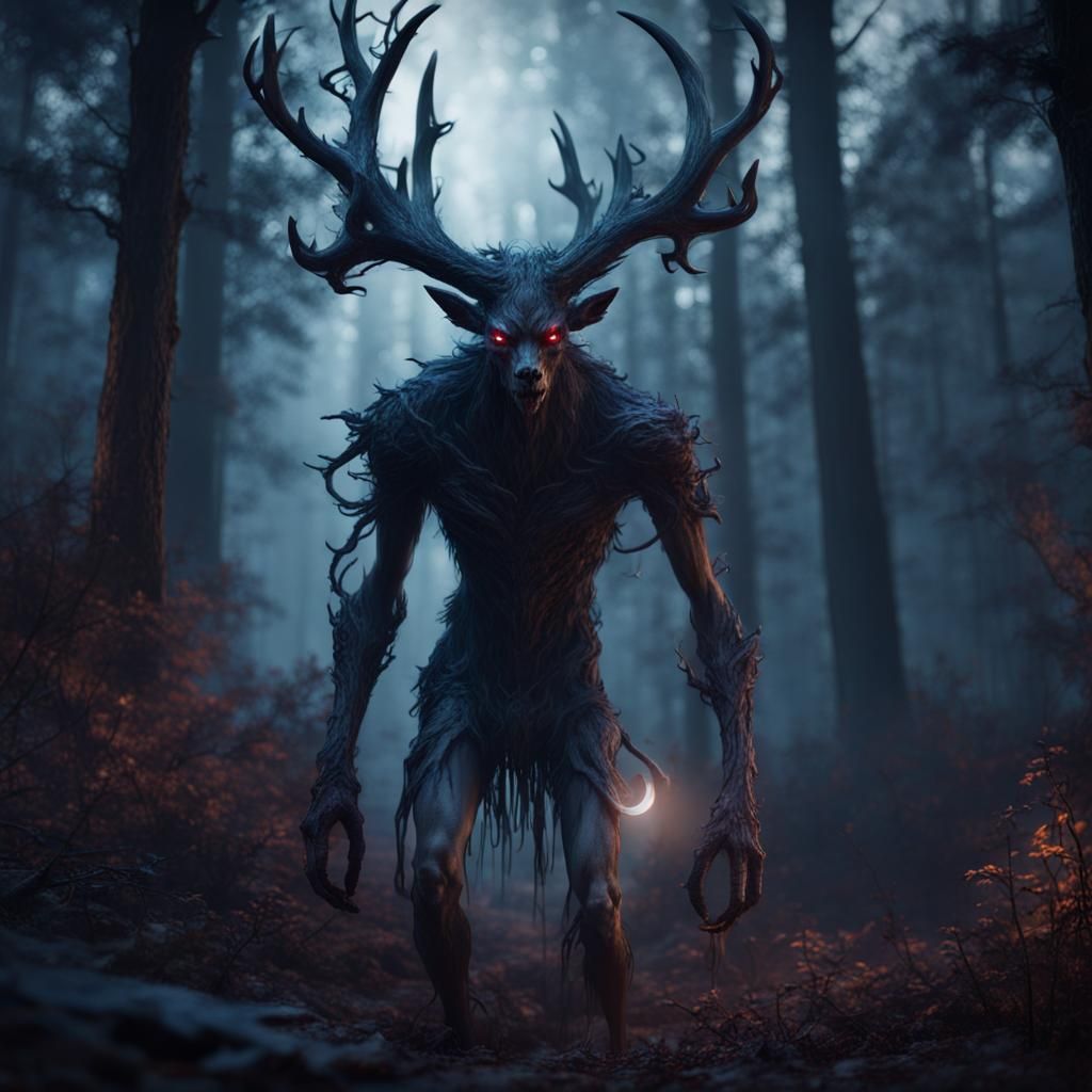 The Wendigo Wanders the Forest - AI Generated Artwork - NightCafe Creator