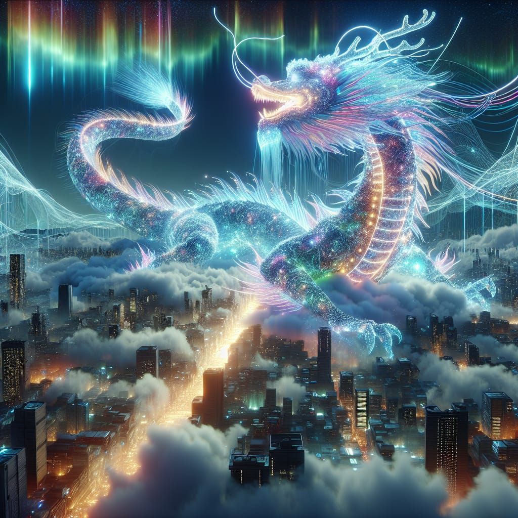 Holographic projection over the city  by @Fella Spears