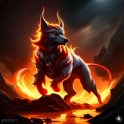 Hell hound; Hound on fire; a masterpiece, 8k resolution, dar...