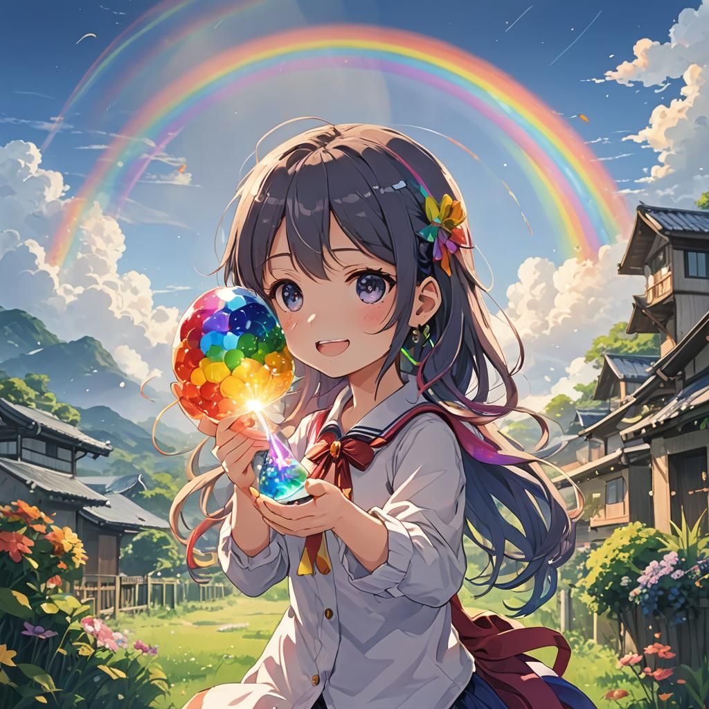 Anime Girl Holding a Rainbow