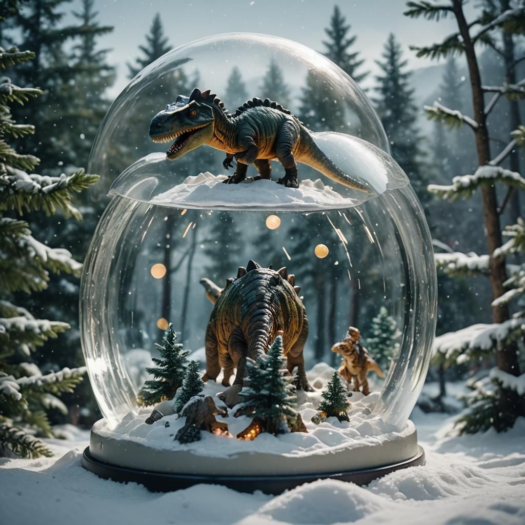 Dinosaurs in snow globe - AI Generated Artwork - NightCafe Creator