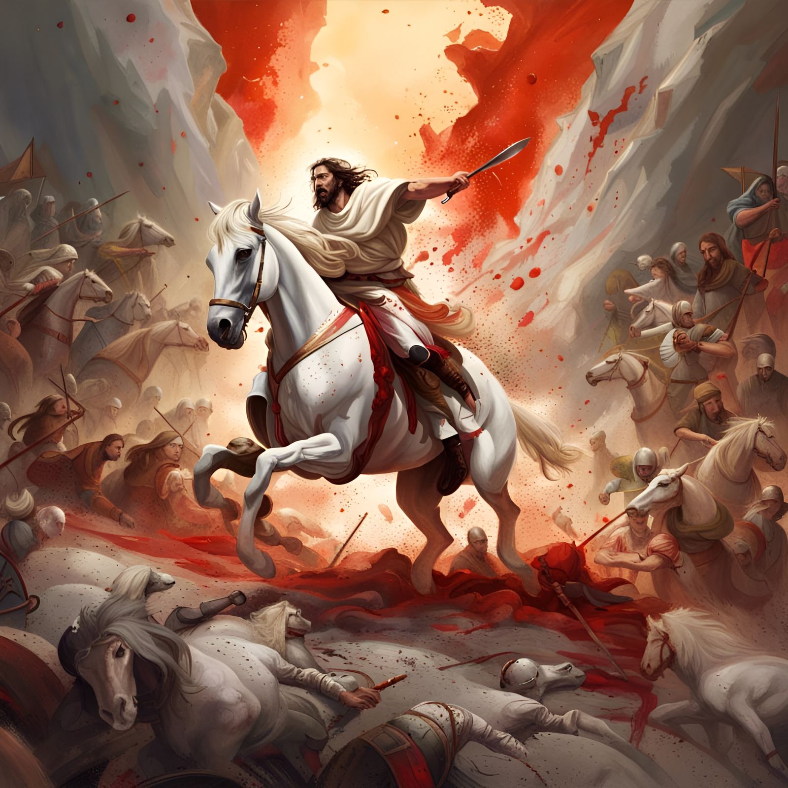 Show the battle of Armageddon between Jesus Christ and the earth’s