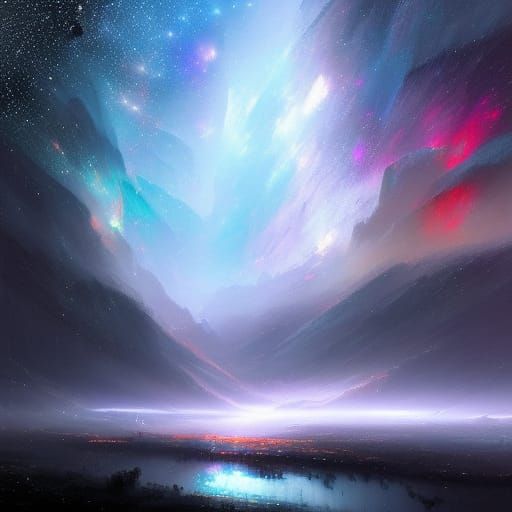 Deep Night with lots of stars ;

triadic colors ; sparkling ...