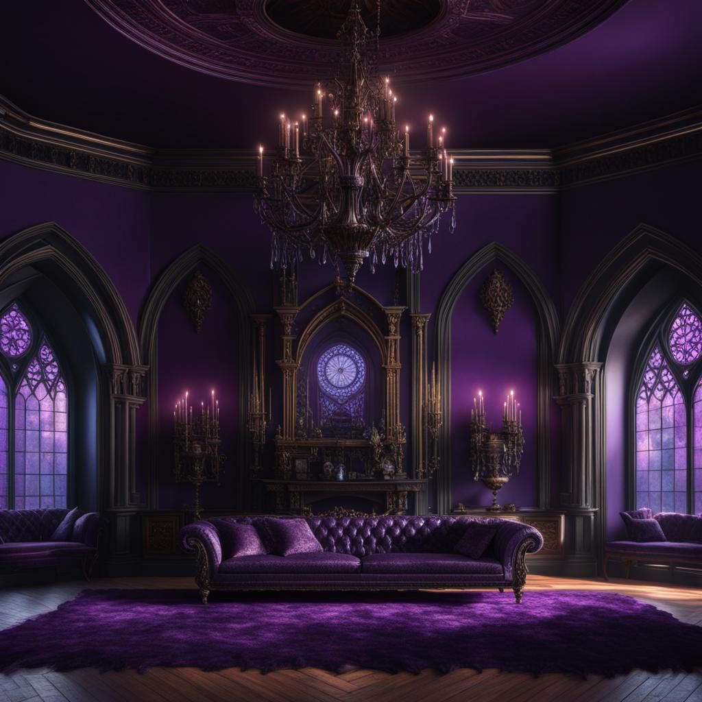 Gothic living room with purple walls& gothic vibes& ethereal vibes ...