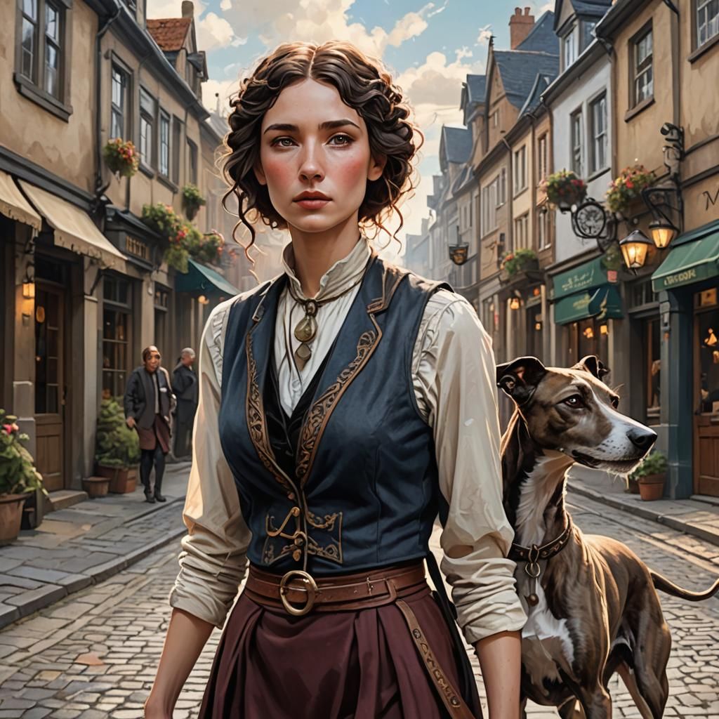 small fair pale woman with dark brunette braid curly hair in...