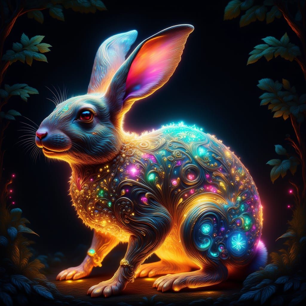 A glowing baroque rabbit <lora:Luminescence:1.0>
