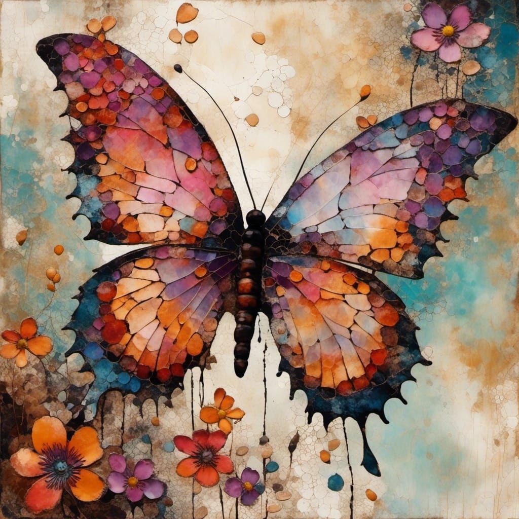 <lora:Art Journal:1.0> "butterfly & beauty”  elaborate embellished; intricate detailed, collage illustration by dlmusiel, mixed media encaus...