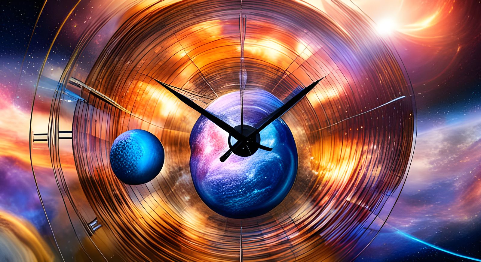 Giant colorful magical space galaxy clock with hands that move to ...