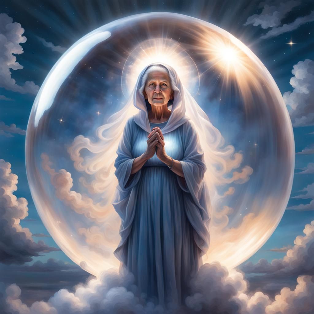 Masterpiece brilliant huge orb inner glow with ghost grandmother the faint ethereal glow of spirit soul illuminates with spraklings in the t...