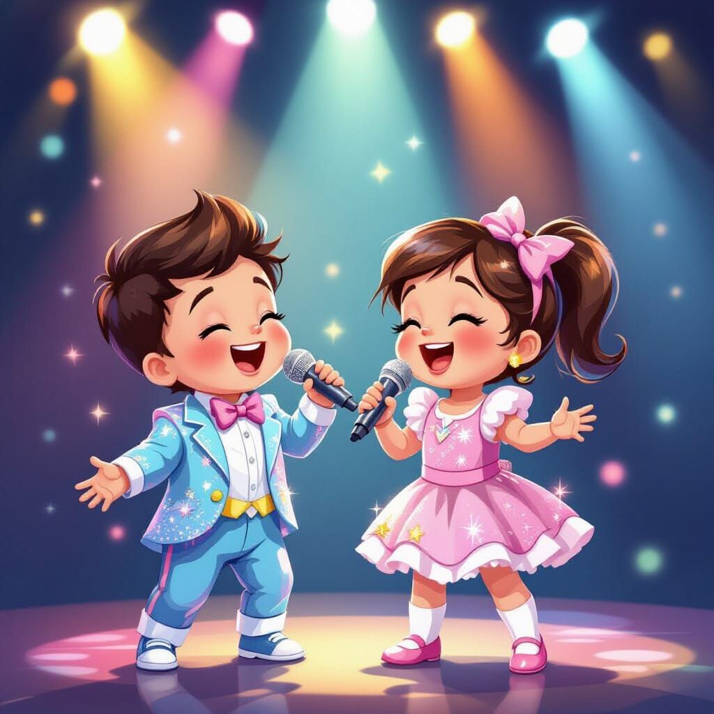 Babies Singing On Stage in Sparkly Outfits