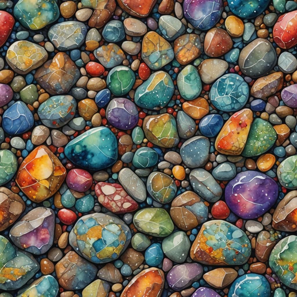 Pebbles and Gemstone Watercolor Art