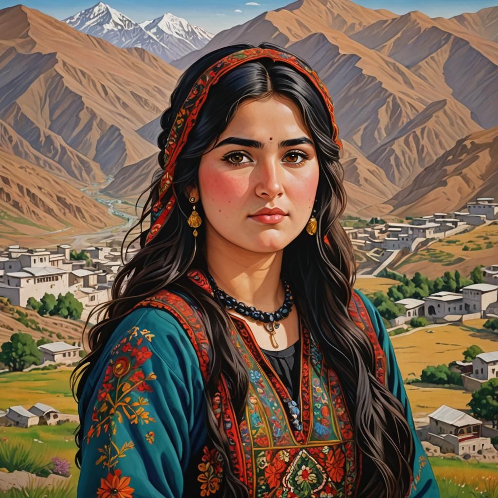 Create an image of a chubby Pashtun girl: She is 20 years ol...
