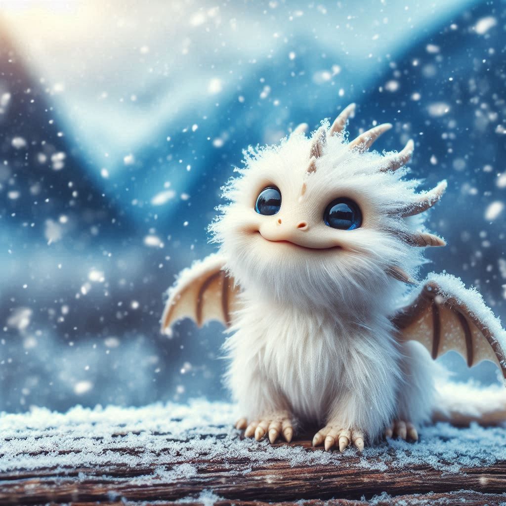 Cute little smiling snow dragon