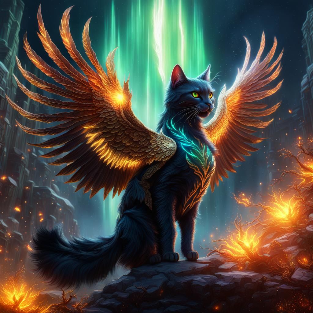 phoenix,cat,aurora,sparkles - AI Generated Artwork - NightCafe Creator