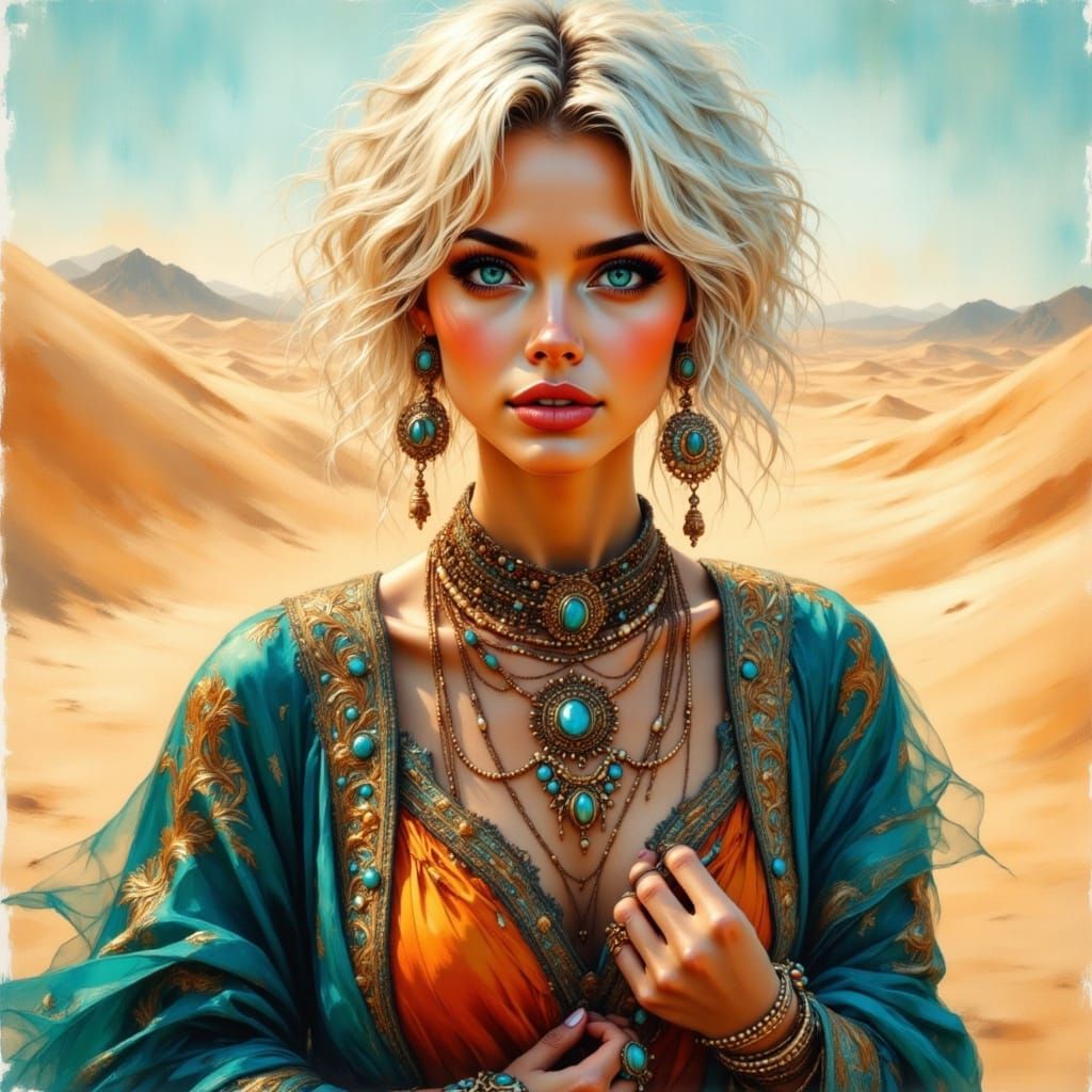 Ethereal Desert Nomad in Gouache Style