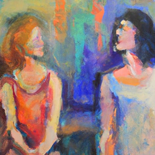 impressionist painting of two women talking