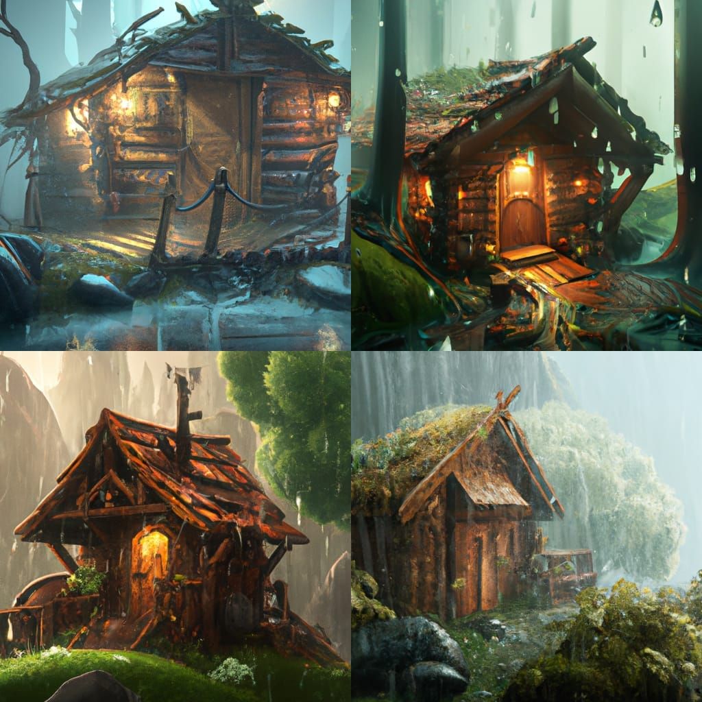 cabin the forest during a rainstorm