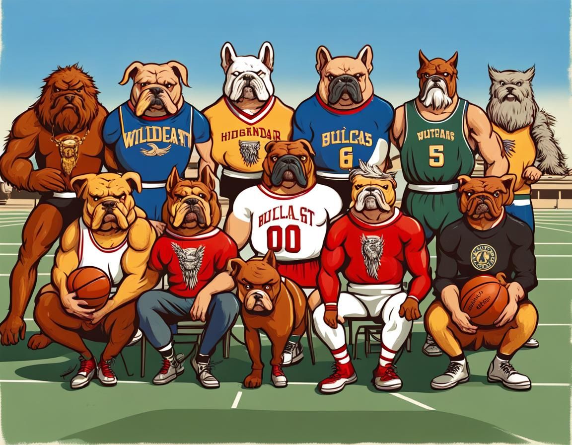 vintage looking athletic conference mascot team portrait, fo...